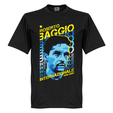 Inter T-shirt Roberto Baggio Portrait Svart